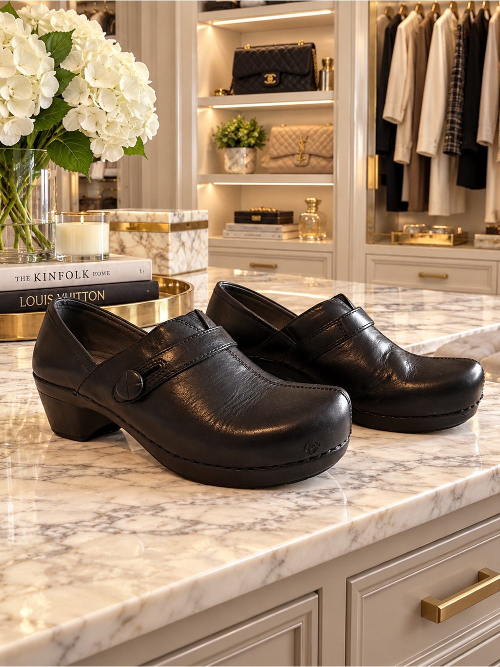 Dansko Solstice Black Leather Slip-On Clogs